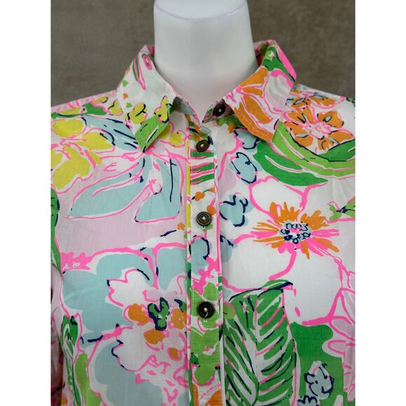 Lilly Pulitzer Target Top Womens Small Pink Green Floral Button Up Nosey Posey - Picture 2 of 9